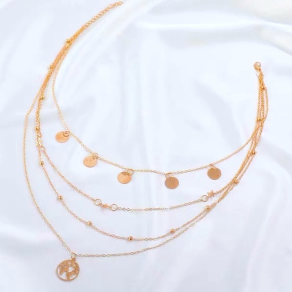 Four Layers Gold Chains Earth Pendant Necklaces - Picture 4 of 11